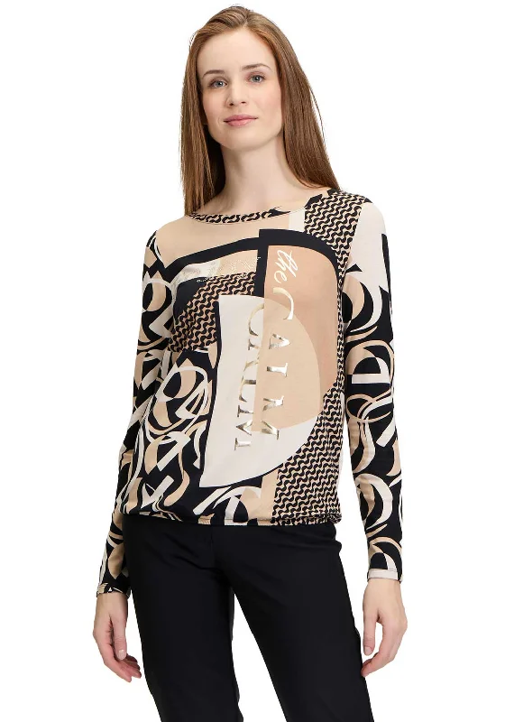 Unbeatable Prices Betty Barclay Embellished Geometric Print Top, Beige and Black