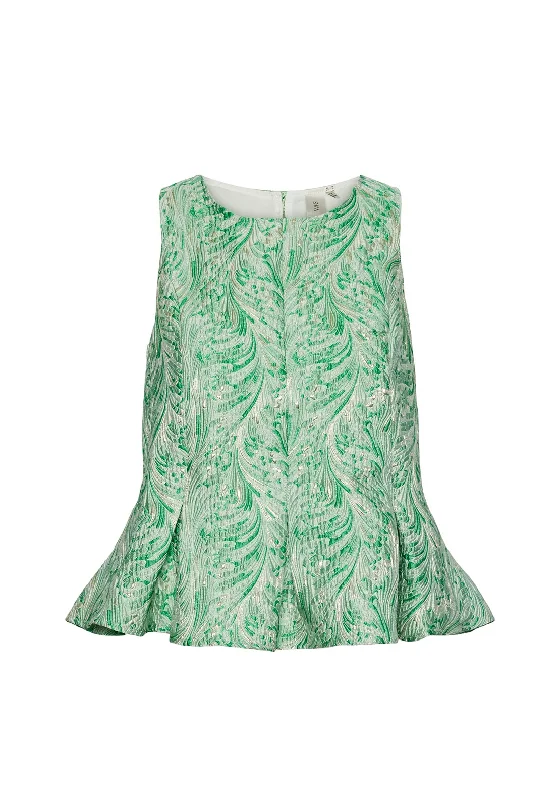 Hot Buy Y.A.S Zane Peplum Jacquard Sleeveless Top, Star White & Green