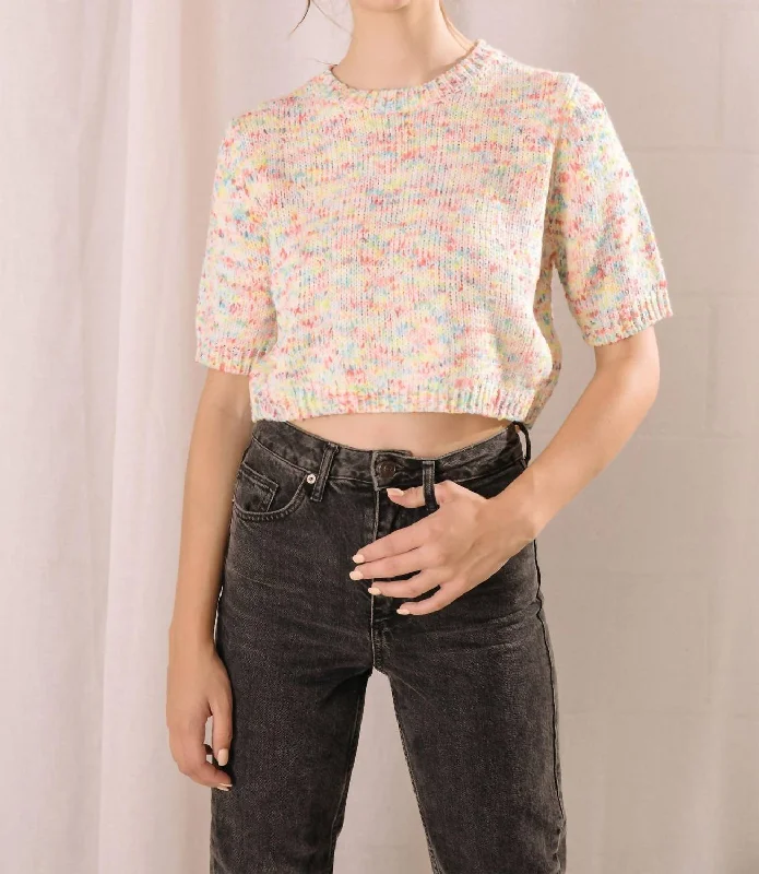 Savings Bonanza Speckled Mini Knit Sweater Top In Rainbow
