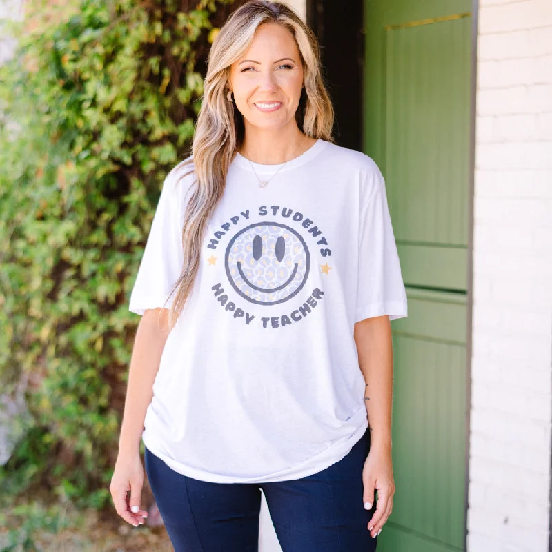 Deal Mania Happy Students Make Happy Teachers Tee, White