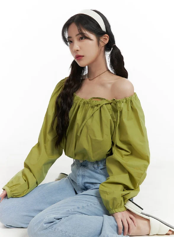 Overstock Clearance Side Ribbon Off Shoulder Blouse OM425