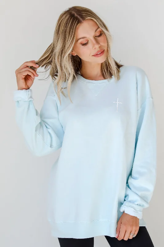 Huge Savings Light Blue God Is Good Cross Sweatshirt