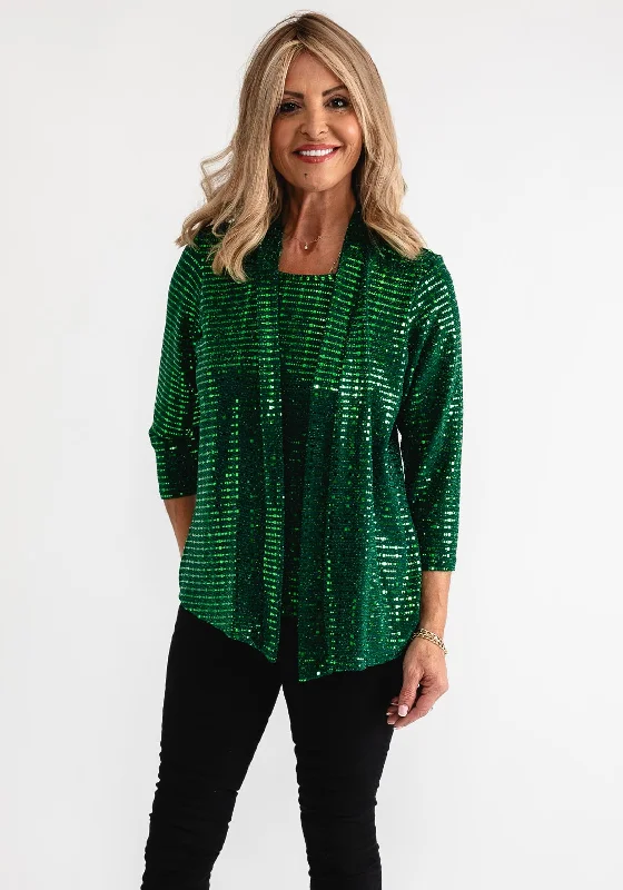 Mega Sale Leon Collection Glitter Layered Top, Green