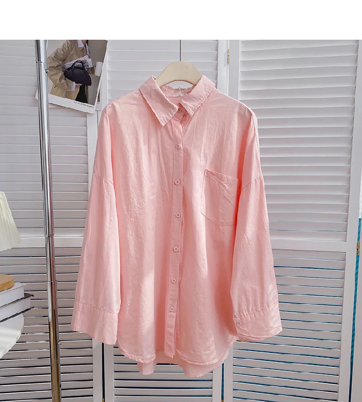 Deal Dash Long sleeve solid color shirt casual loose cardigan top  6426