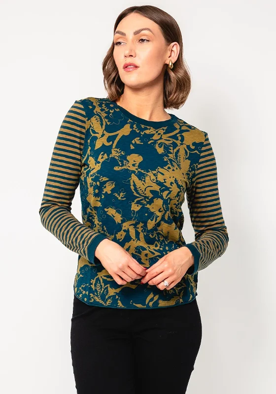 Stock Clearance White Stuff Clara Floral Stripe Sleeve Top, Teal