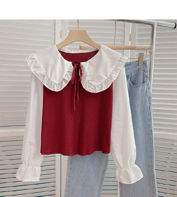 Weekend Deals That Dazzle Baby collar color blocking bandage Long Sleeve Shirt  6400