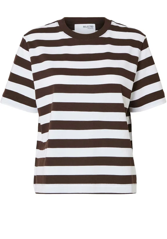 Low Prices Selected Femme Essential Striped Boxy T-Shirt, Coffee Bean