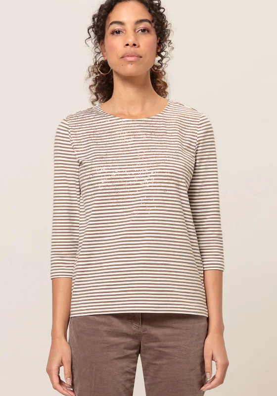 Act Now Bianca Dini Striped Metallic Detail Top, Beige
