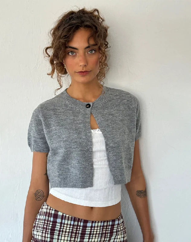Bargain Bin Arella Cropped Cardigan in Knit Grey