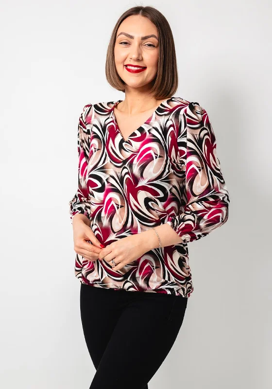 Exclusive Access Leon Collection Abstract Print V Neck Top, Beige