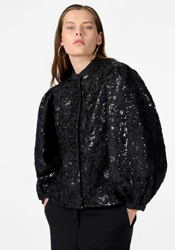 Weekend Offers That Excite Y.A.S Rosy Sequin Balloon Sleeve Shirt, Black