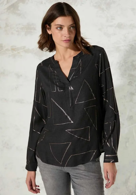 Daily Special Cecil Geo Foil Print V Neck Blouse, Black