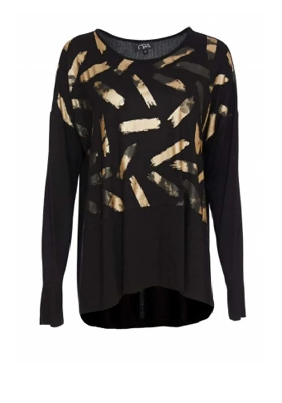 Weekend Savings Bonanza Ora Printed Contrast Hem Top, Black
