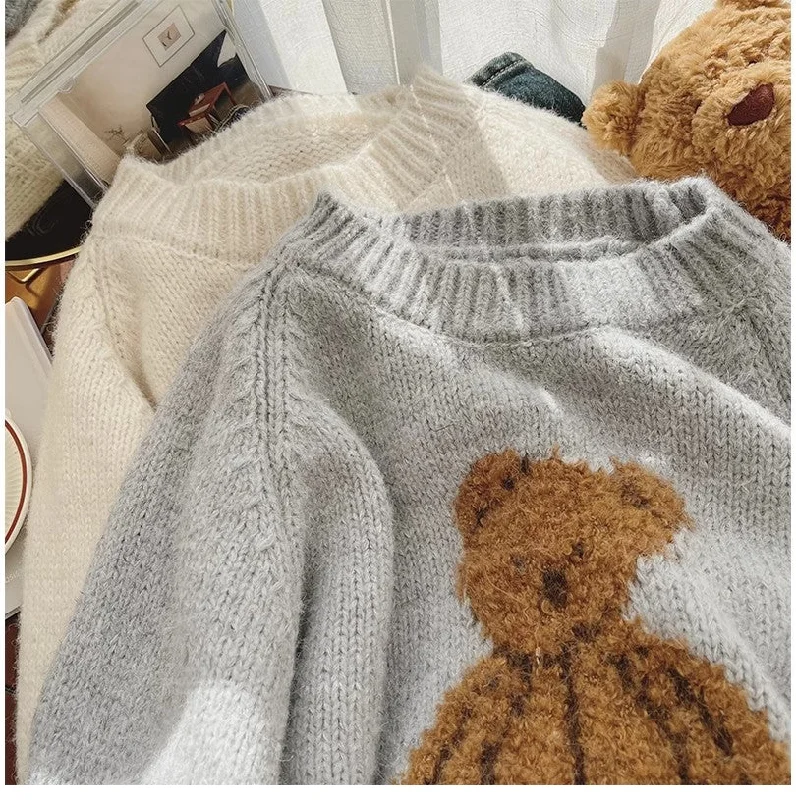 Midnight Madness bear round neck sweater for women new style casual long-sleeved sweater S4822 Midnight Madness bear round neck sweater for women new style casual long-sleeved sweater S4822