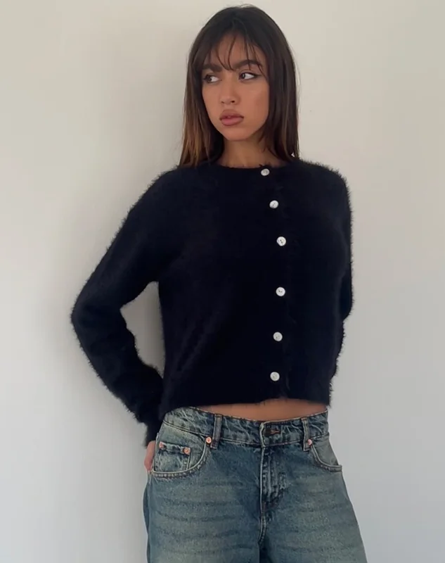 Price Fest Audrina Cardigan in Fluffy Knit Black