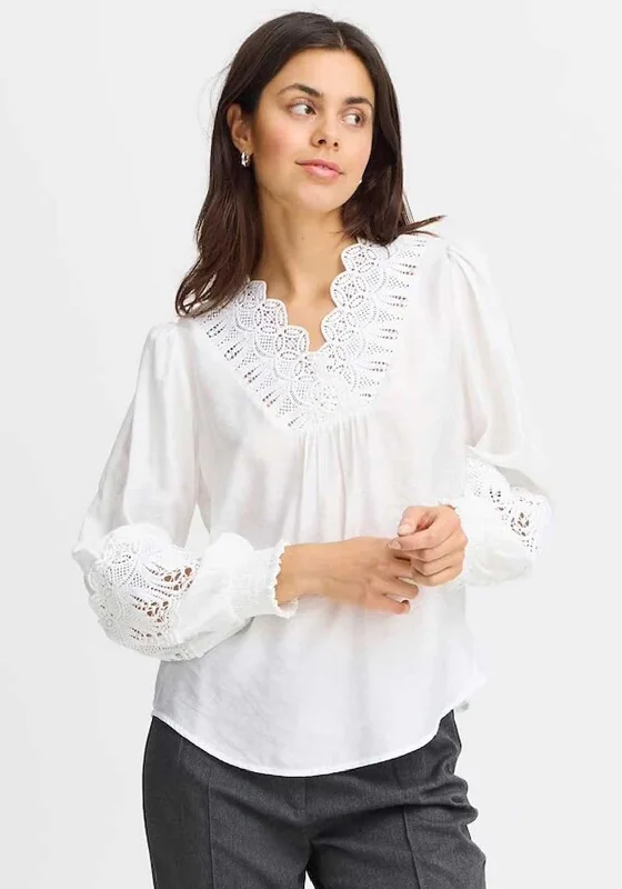 Inventory Reduction Fransa Blondie Crochet Panel V Neck Blouse, White