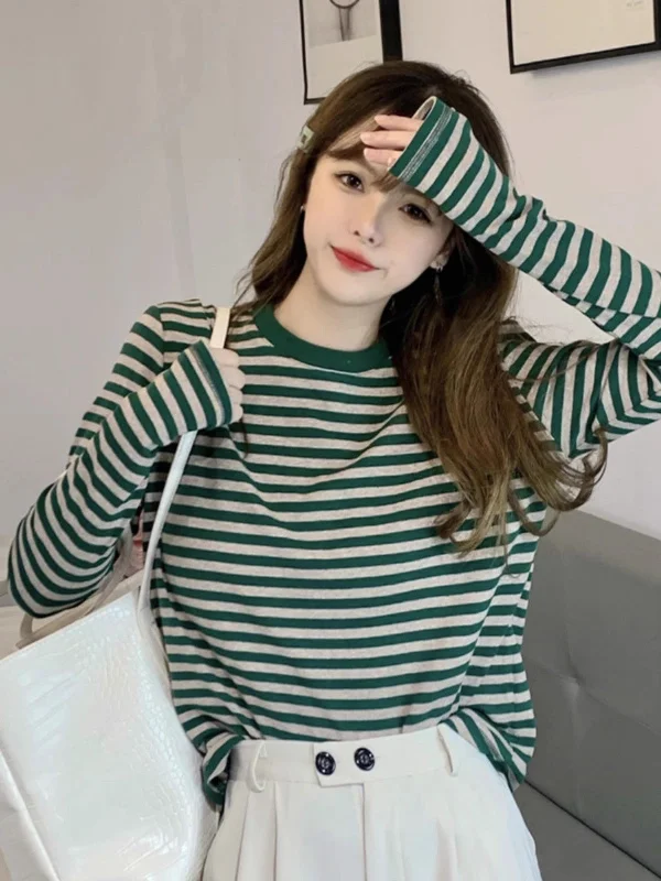 Striped long-sleeved t-shirt women's top       S3420