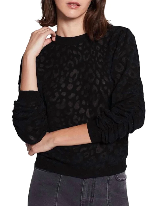 Today’s Special Itana Leopard Burnout Caviar Knit Sweater In Black