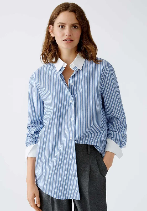 Bargain Prices Oui Striped Long Sleeve Shirt, Blue and White
