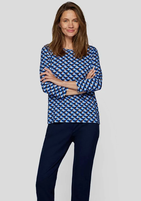 Get It Before It’s Gone Rabe Geo Print Cropped Sleeve Top, Blue