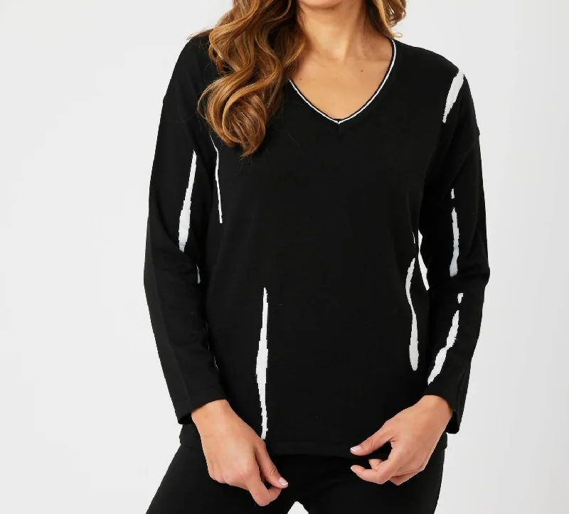 Today’s Deal V-Neck Sweater In Black/ivory