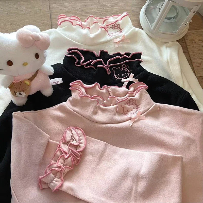 Pay Less Cat Embroidered Turtleneck T-shirt PL357212