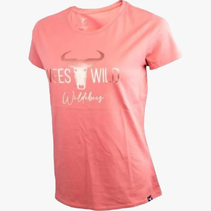 Get It Before It’s Gone Wildebees Womens Foil Stripe Tee Burnt Coral