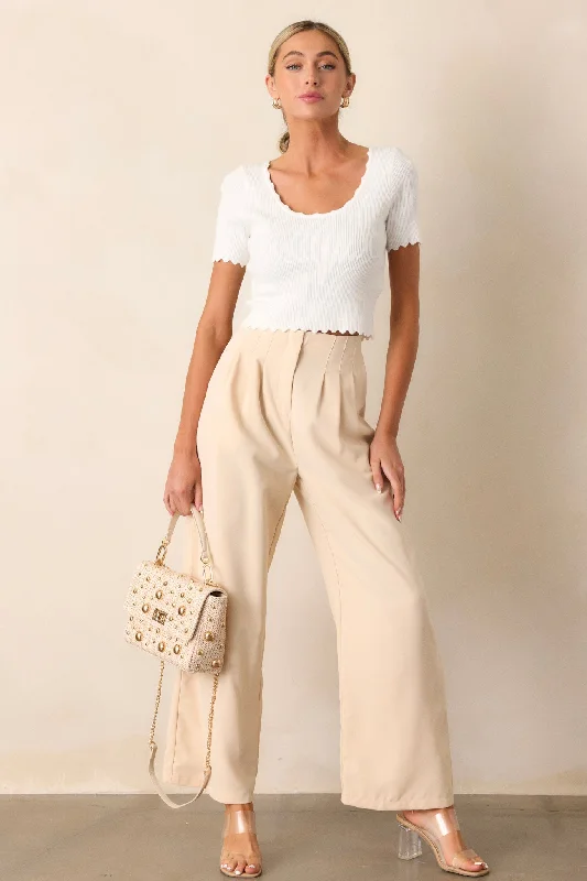 Exclusive Preview Windy Night Beige Wide Leg Pants