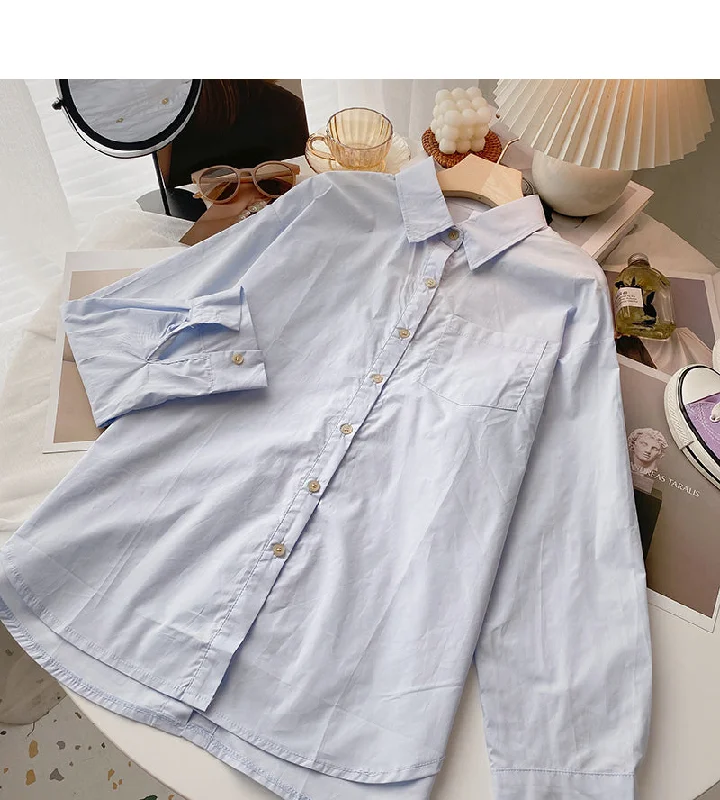Deep Savings Solid color simple loose single breasted Lapel cardigan top  6380