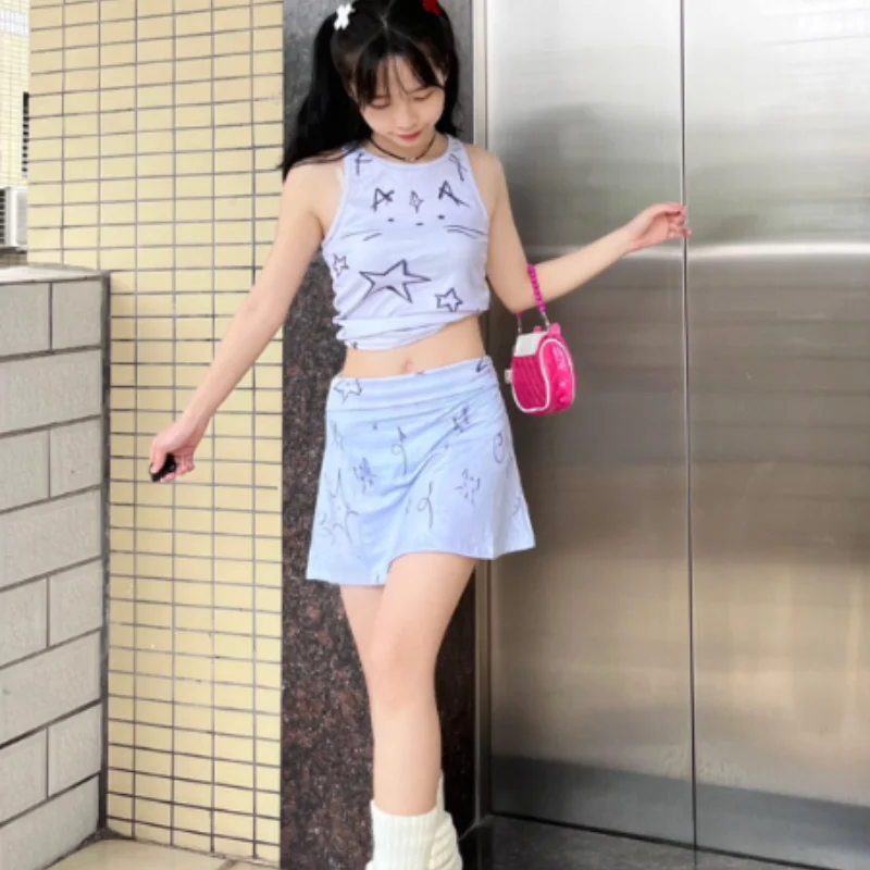 Closeout y2k cartoon vest skirt suit PL53201