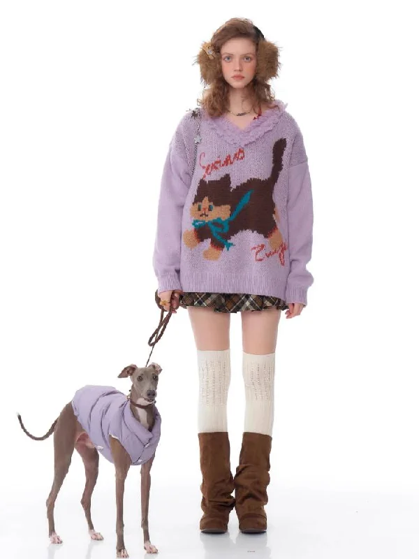 Epic Deals V-neck loose cat sweater【s0000011030】