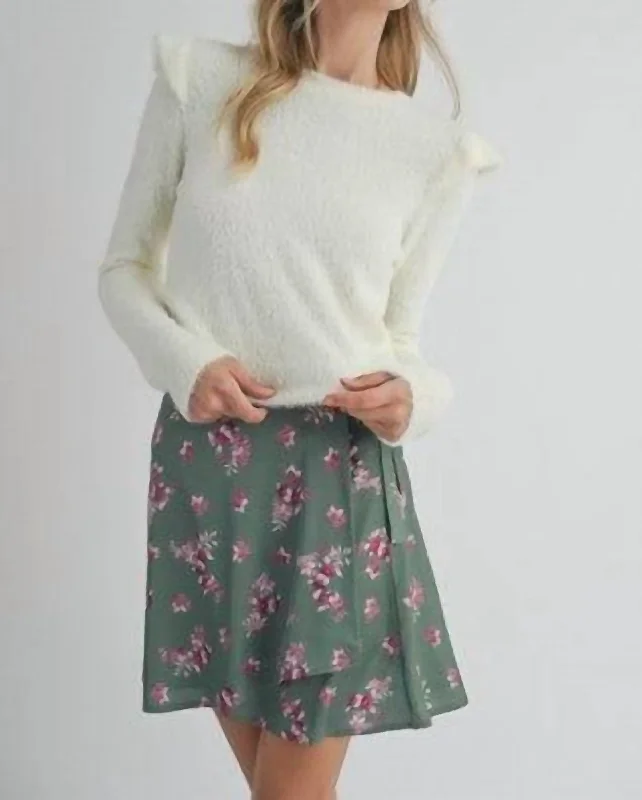 Price Reduction Abigail Ruffle Trim Sweater In Ivory