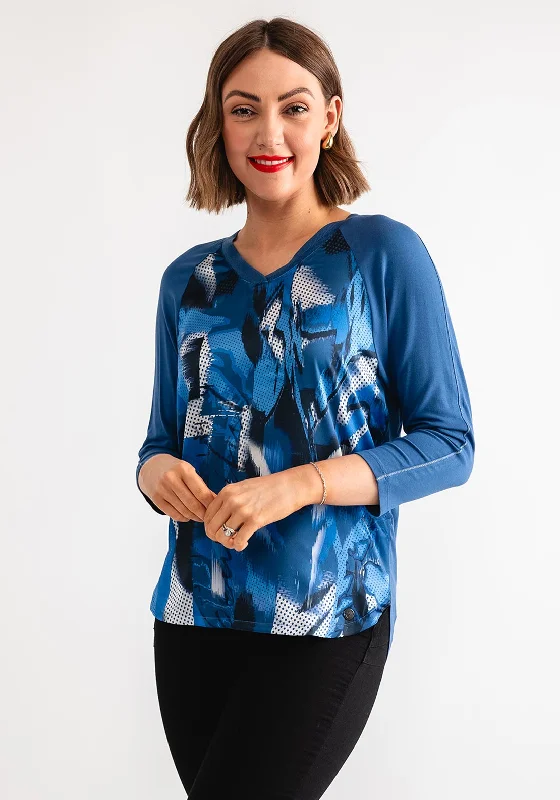 Year-End Clearance Barbara Lebek Satin Print Cropped Sleeve Top, Blue
