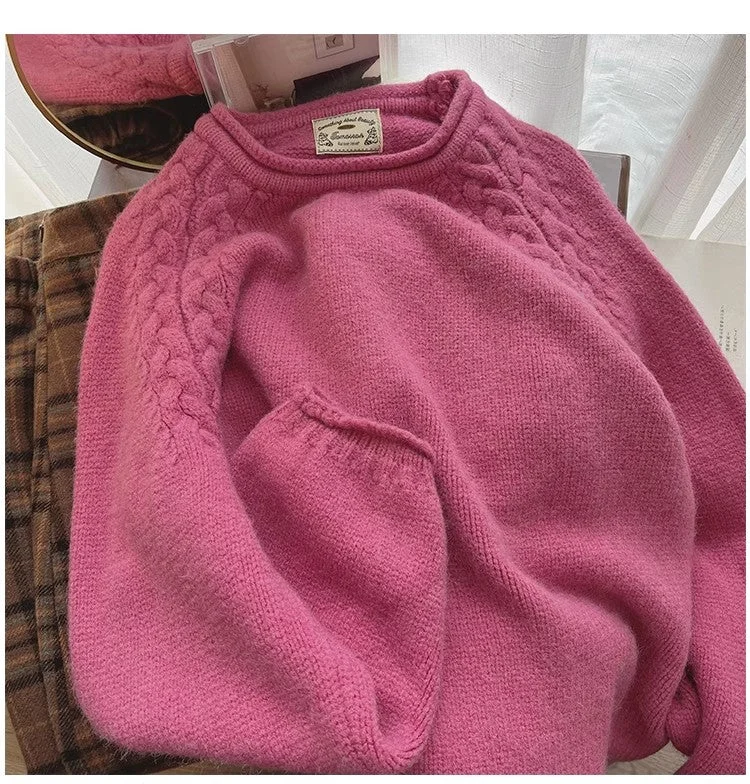 Final Clearance Solid color round neck sweater for women casual long-sleeved sweater     S4810