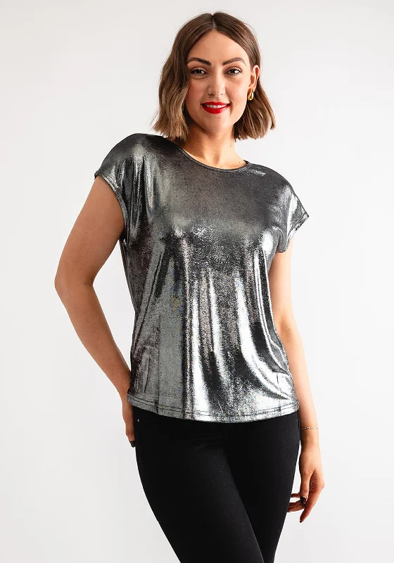 Steals and Deals Fransa Franna Metallic Jersey Top, Silver