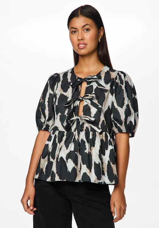 Act Now Pieces Jade Tie Front Top, Black Leopard