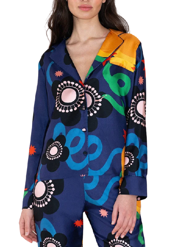 Year-End Sale Eden Silk Twill Shirt in Tropical Night Navy