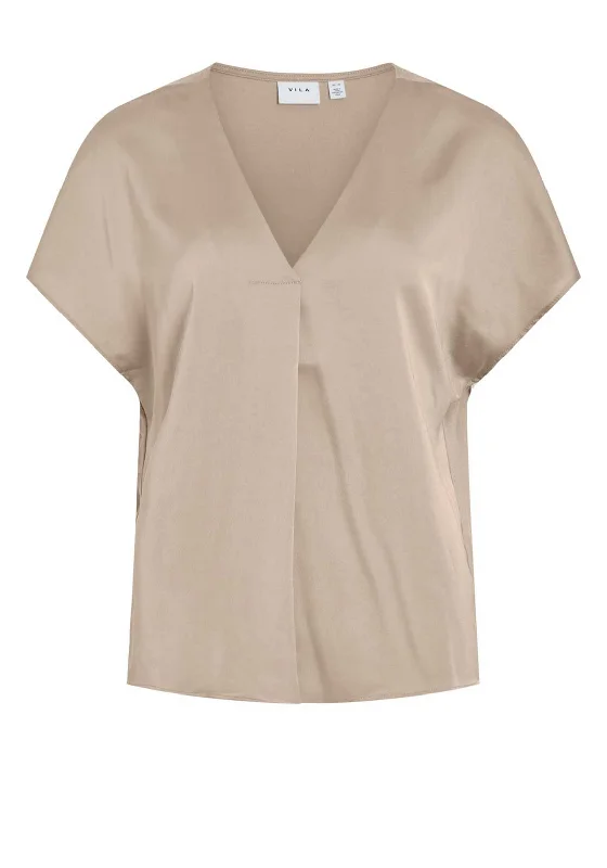 Reduced Prices Vila Ellette V-Neck Satin Top, Cement