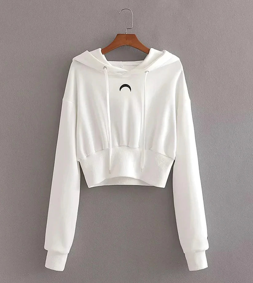 Simple white long sleeve hoodie     S2538