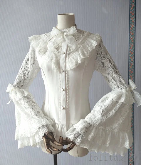 Sweet Angel~Time of the Day~Elegant Lolita Hime Sleeve White Blouse