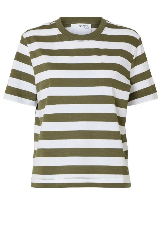 Hurry In Selected Femme Essential Striped Boxy T-Shirt, Kalamata