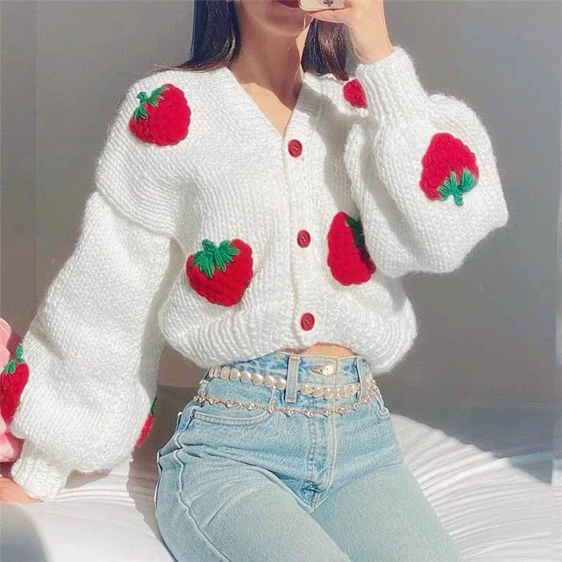 Super Bargain Cute strawberry knitted top PL51913