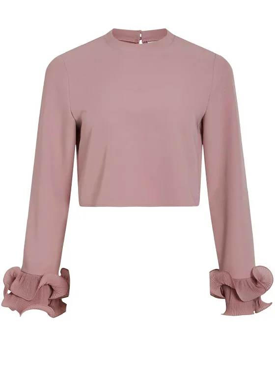 Flash Deals Vila Frigg Frill Sleeve Cuff Cropped Top, Misty Rose