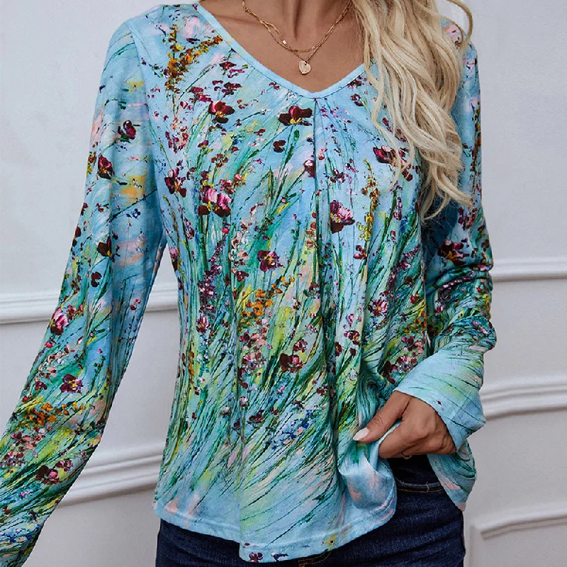 Best Seller Floral V Neck Wholesale Women Shirts