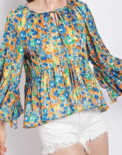 The Jacquard Blouse-Green/Blue