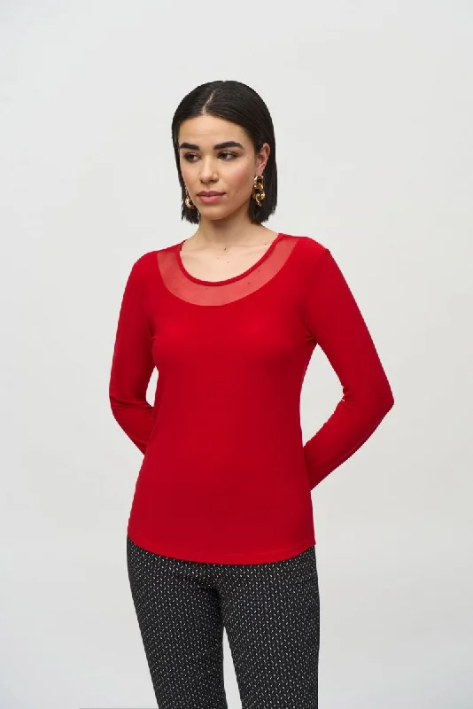 Lowest Price Joseph Ribkoff Mesh Round Neck Long Sleeves Fitted Top 244066