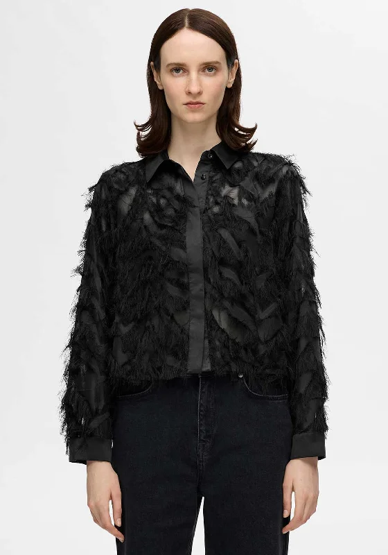 Mega Sale Selected Femme Myline Fluffy Cropped Shirt, Black