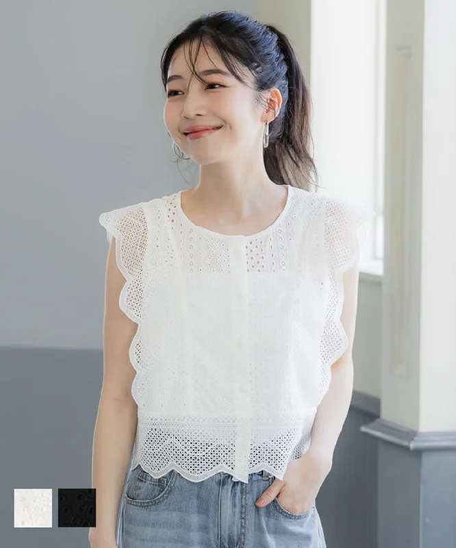 Savings Soar This Weekend ブラウス トップス レディース レース カットワーク 刺繍 フリル 綿100% コットン 薄手 丸首 カジュアル メール便可 24ss coca コカ Savings Soar This Weekend ブラウス トップス レディース レース カットワーク 刺繍 フリル 綿100% コットン 薄手 丸首 カジュアル メール便可 24ss coca コカ