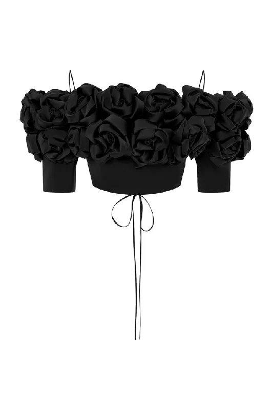 Value Deals Cropped flower embellished satin top with an opened back