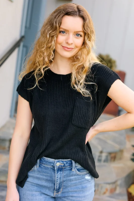 Closeout Best In Bold Black Dolman Ribbed Knit Sweater Top